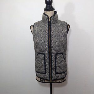 J Crew #02533 Quilted Puffer Vest Gray Herringbone Printed Pattern Womens XS